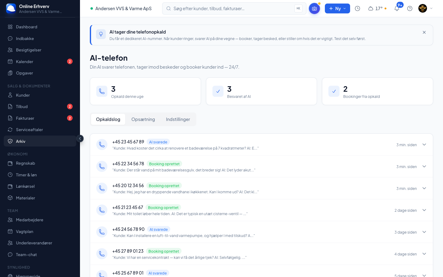 AI-telefon i Online Erhverv