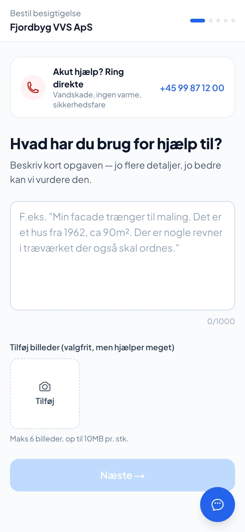 Bookingside hvor kunden vælger ydelse og tidspunkt