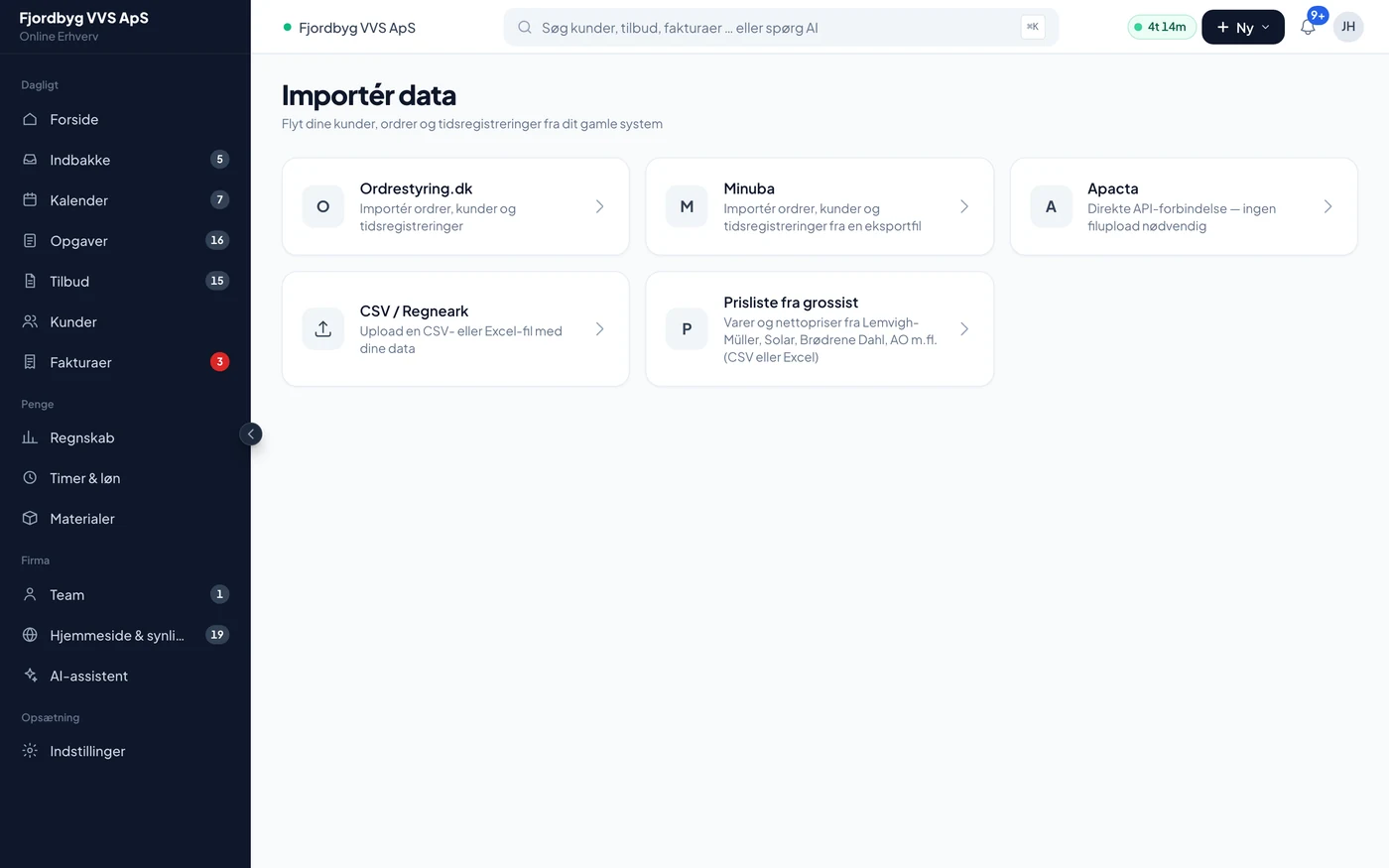 Importing data from another system with a choice of source and files